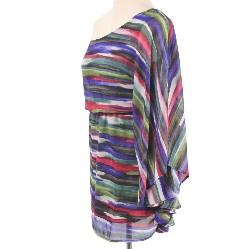 FIRE LA Colorful Striped Chiffon 1 Shoulder Dress Women's Size Medium - Picture 2 of 5